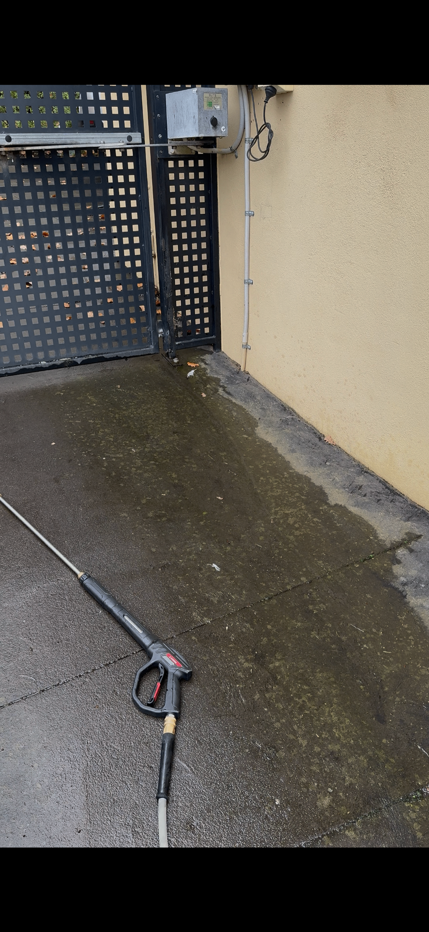 Before — filthy exposed-aggregate driveway